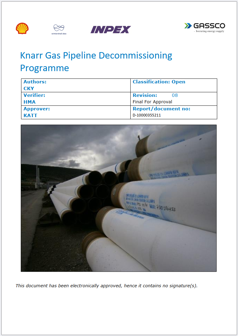 Knarr Gas Pipeline Decommissioning Programme - Gassco